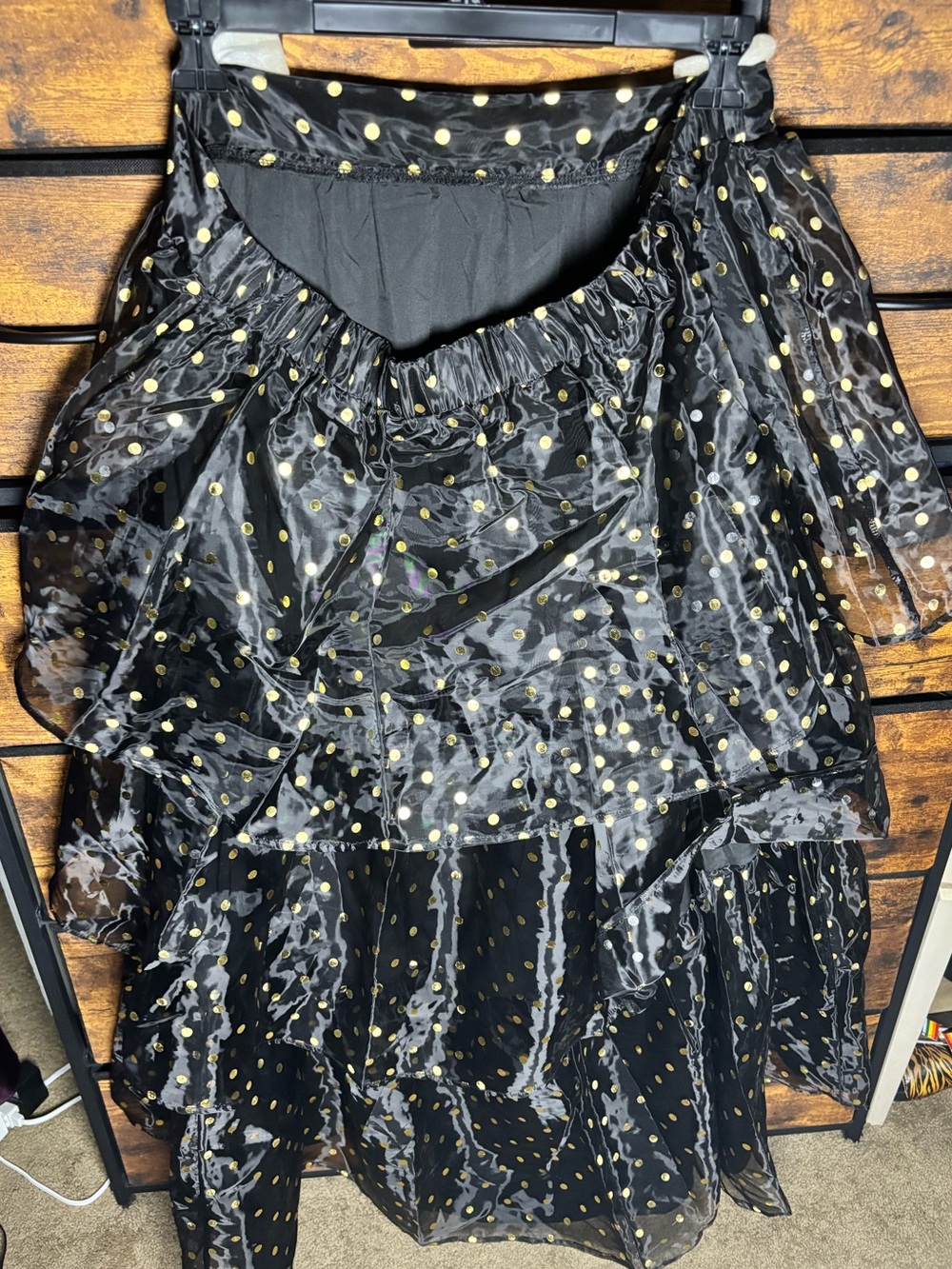 Sugar Lips NWT Tiered Black Maxi Skirt with Gold Polka Dots - Picture 11 of 16